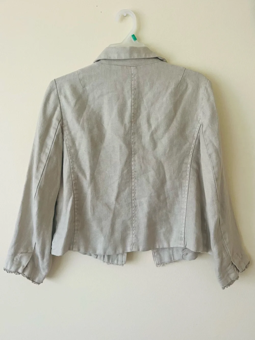 J Crew linen cotton jacket with ruffle trim and frayed details size 6 beige tan - Picture 2 of 3